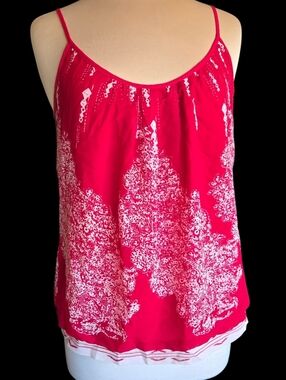 CAbi Red and White Printed Spaghetti-Strap Camisole Sz M
